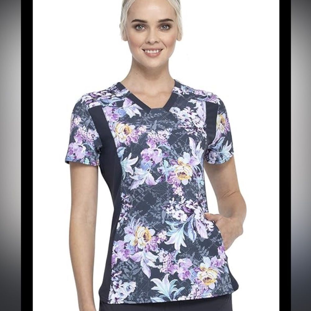 Cherokee iFlex Floral V Neck Scrub  Top Size 2X